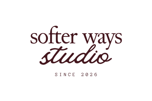 A centered logo reading 'softer ways studio' with 'SINCE 2026' underneath on a plain white background.